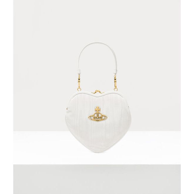 Belle Satin Heart Frame Purse Bag White/Gold