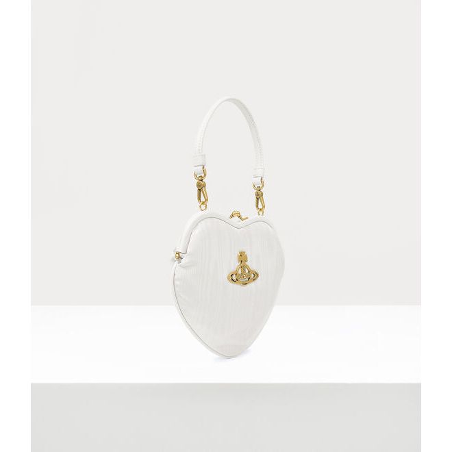 Belle Satin Heart Frame Purse Bag White/Gold