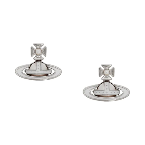 Simonetta Bas Relief Earrings Platinum/Creamrose Pearl/White Enamel