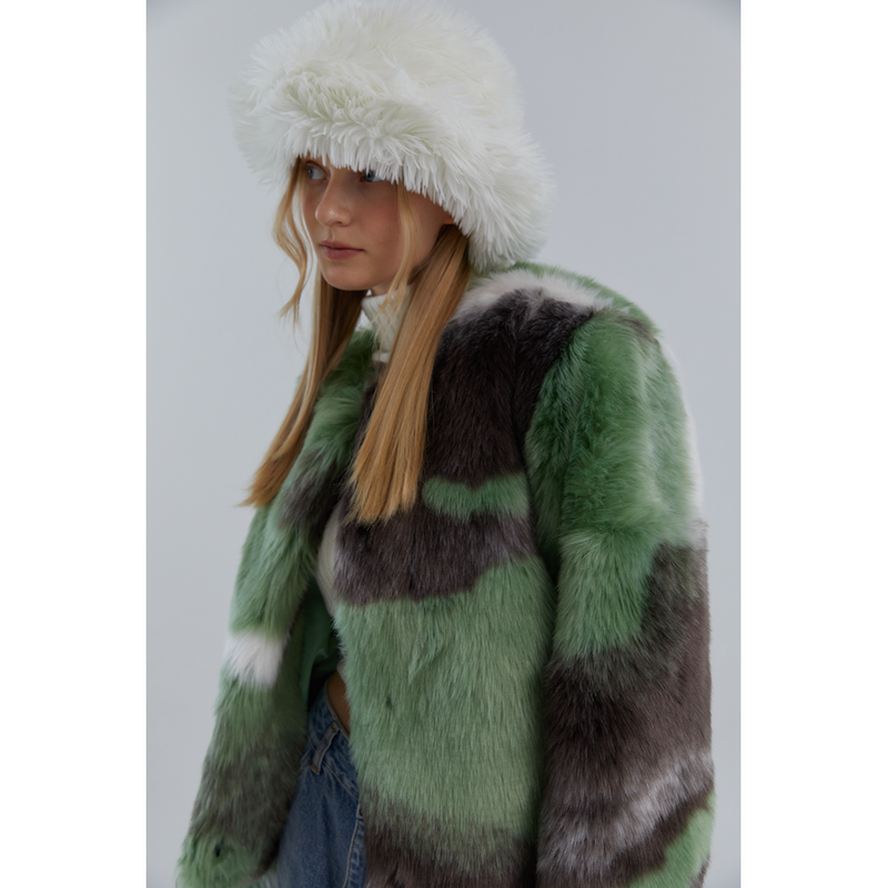 Pistachio Short Faux Fur Jacket Camouflage Green – AgathaBoutiqueLtd