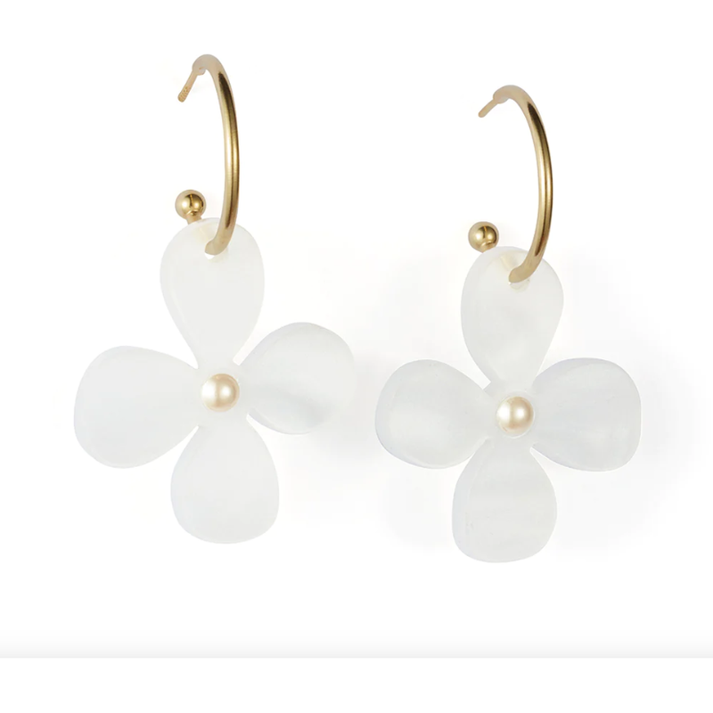 Daisy Hoop Earring White with Pearl
