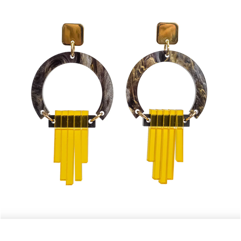 Art Deco Chandelier Earrings Black/Yellow