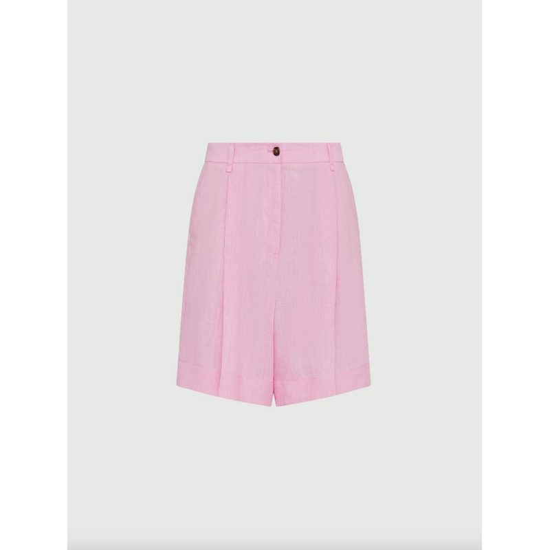 RECINTO Belted Linen Shorts Deep Rose Pink