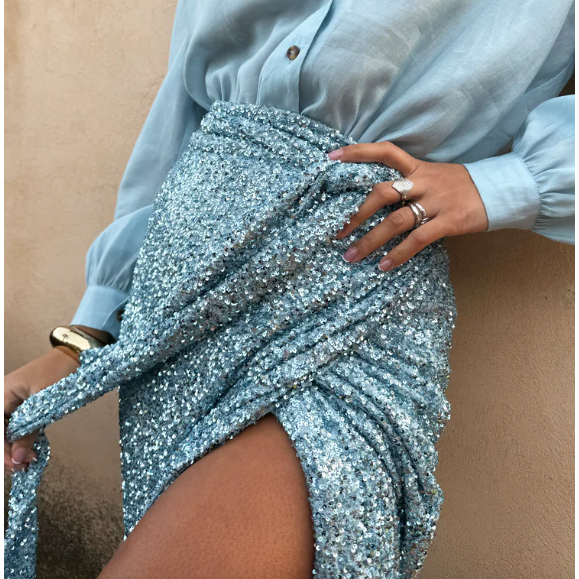 Sequin Jaspre Skirt Ice Blue
