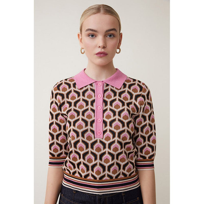 PALMER 3/4 Jacquard Knit Jumper Rose Pink