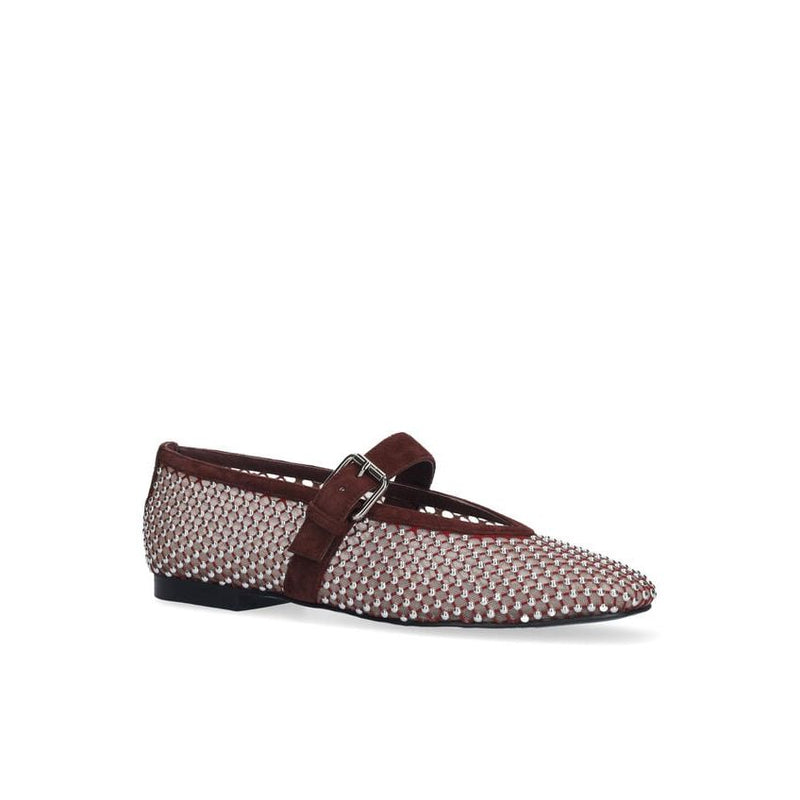 Mesh Stud Ballerina Pumps Burgundy