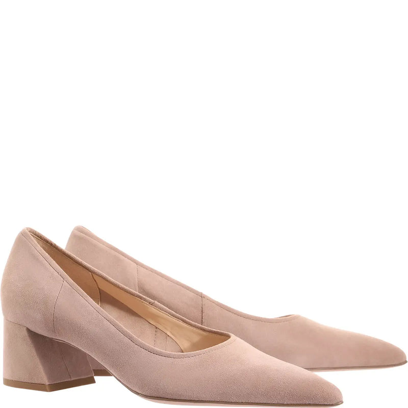 Suede Block Heel Low Court Shoes Taupe