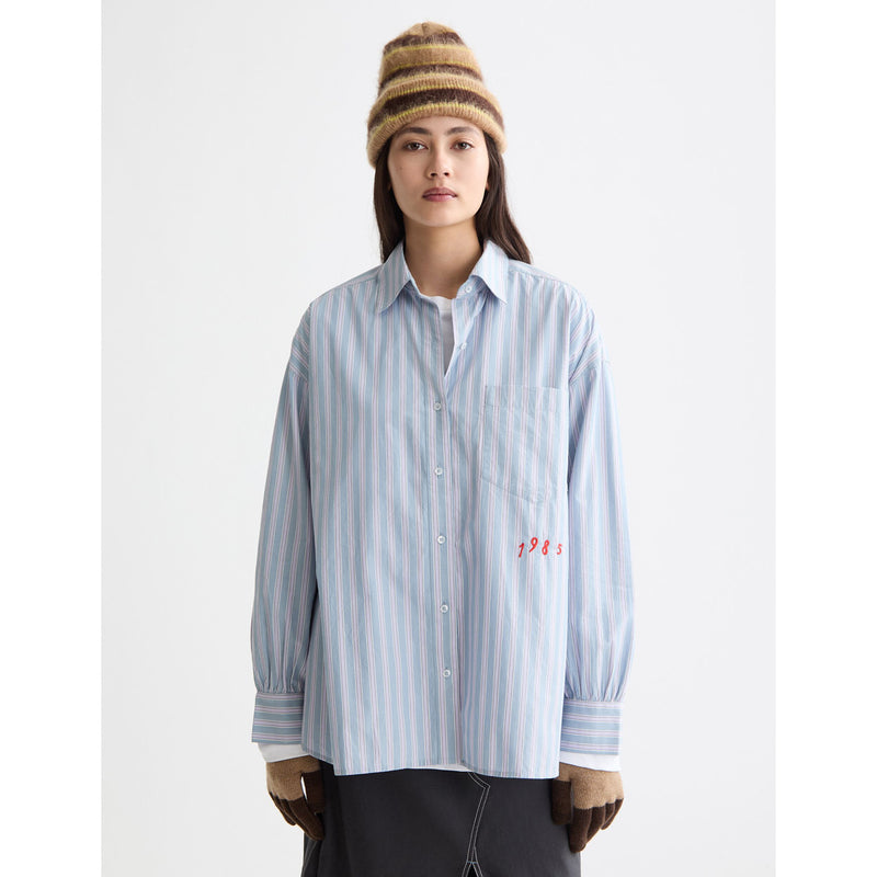 Embroidered Girlfriend Shirt Blue Stripe