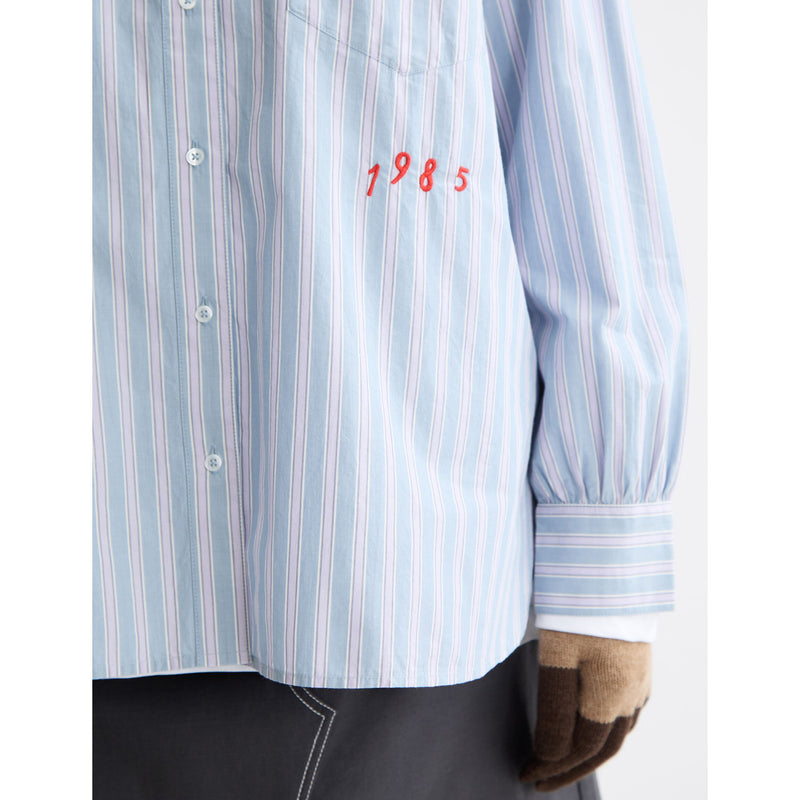 Embroidered Girlfriend Shirt Blue Stripe