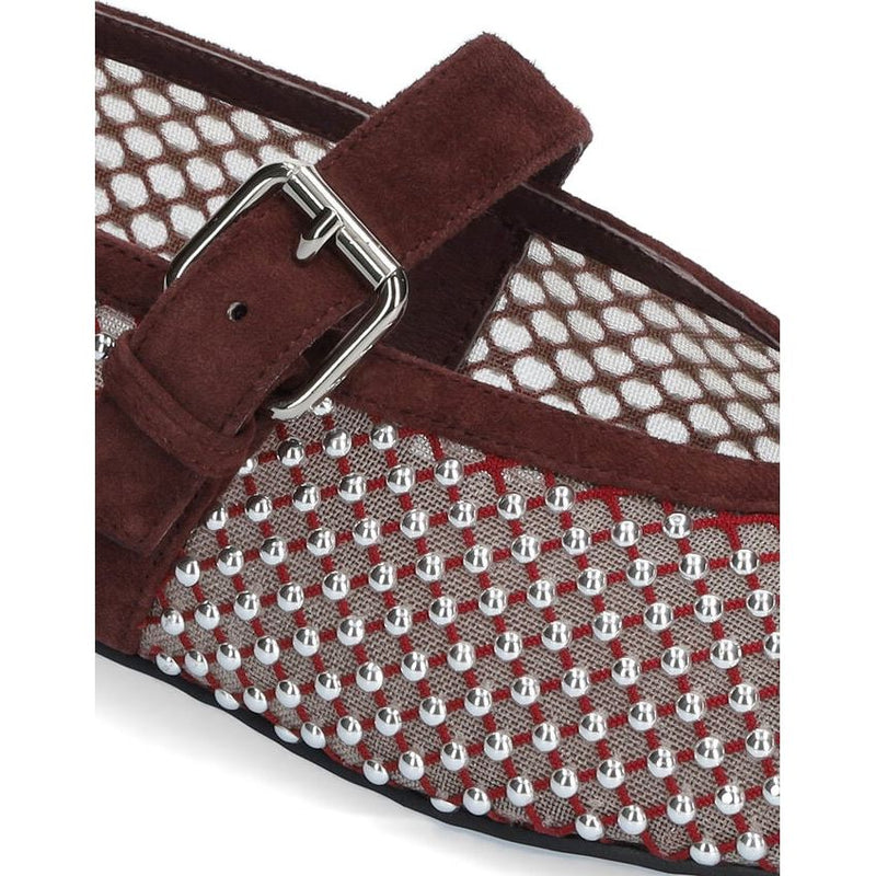 Mesh Stud Ballerina Pumps Burgundy