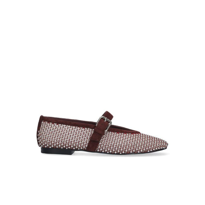 Mesh Stud Ballerina Pumps Burgundy
