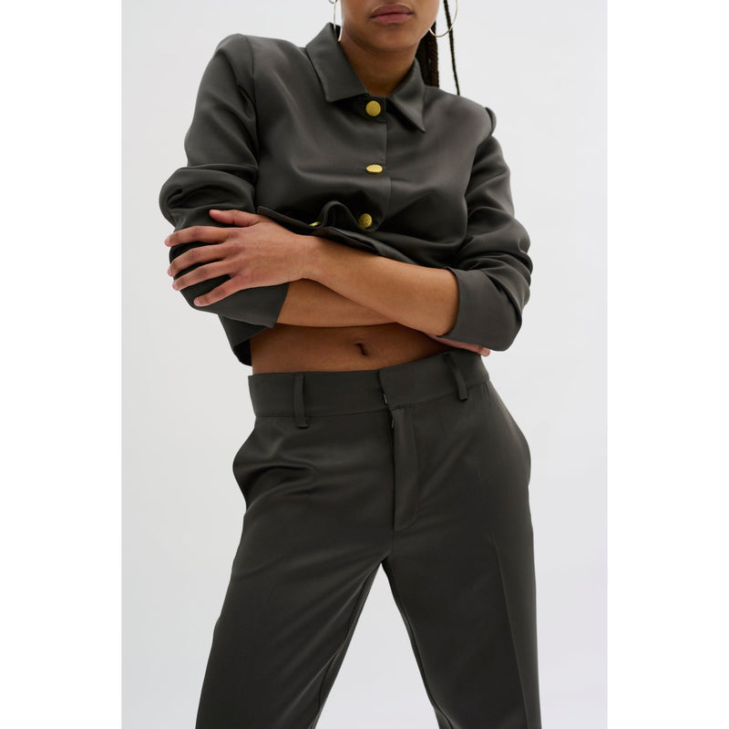 Mindy Suit Cigarette Trousers Dark Green-Grey