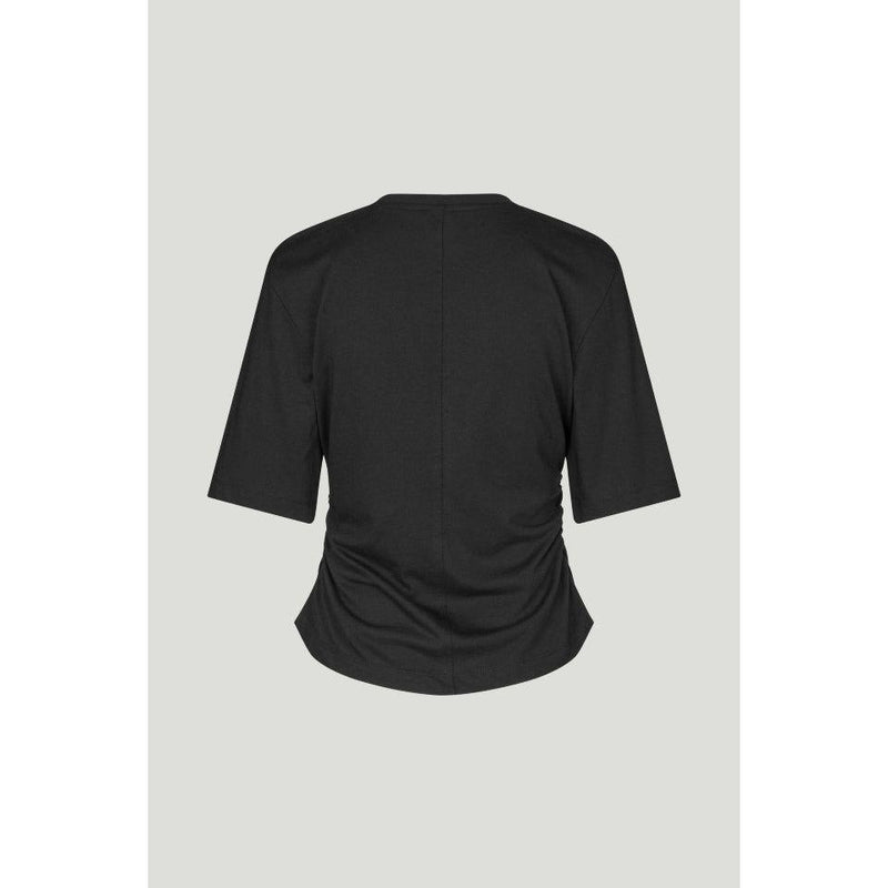 JUMA Logo Split Ruched T-Shirt Black - AgathaBoutiqueLtd