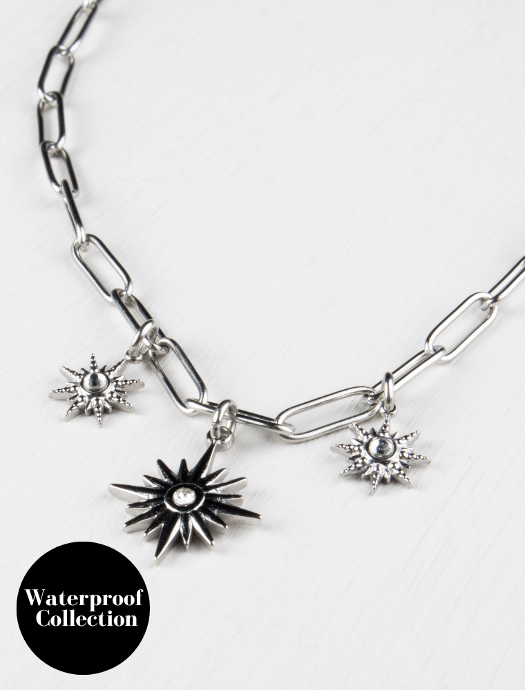 Lottie Waterproof Necklace with Starburst Silver Plated