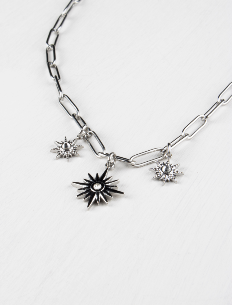 Lottie Waterproof Necklace with Starburst Silver Plated