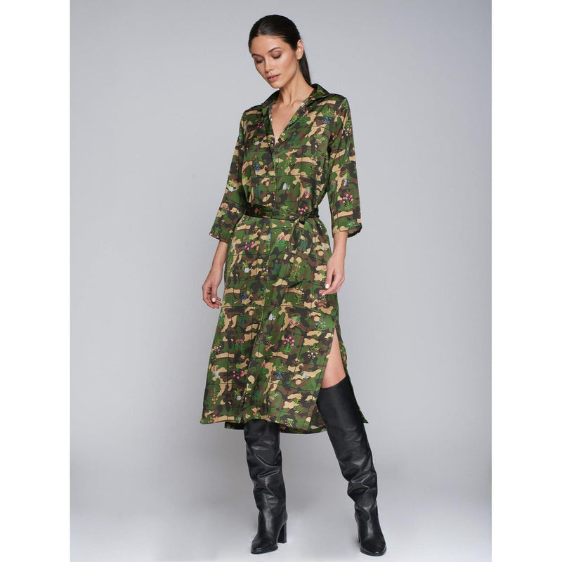 NELA Camo Flower Print Shirt Dress Camouflage - AgathaBoutiqueLtd