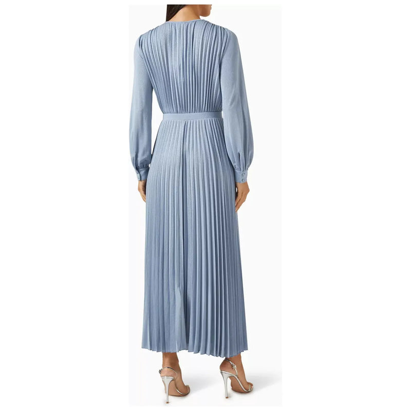 CASCIA Metallic Lurex Pleated Midi Dress Dust Blue