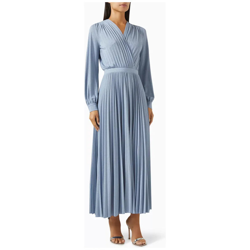 CASCIA Metallic Lurex Pleated Midi Dress Dust Blue