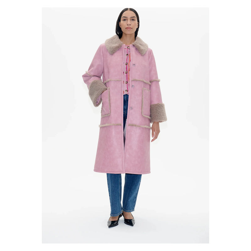 Dafne Shearling Detail Coat Washed Lilac