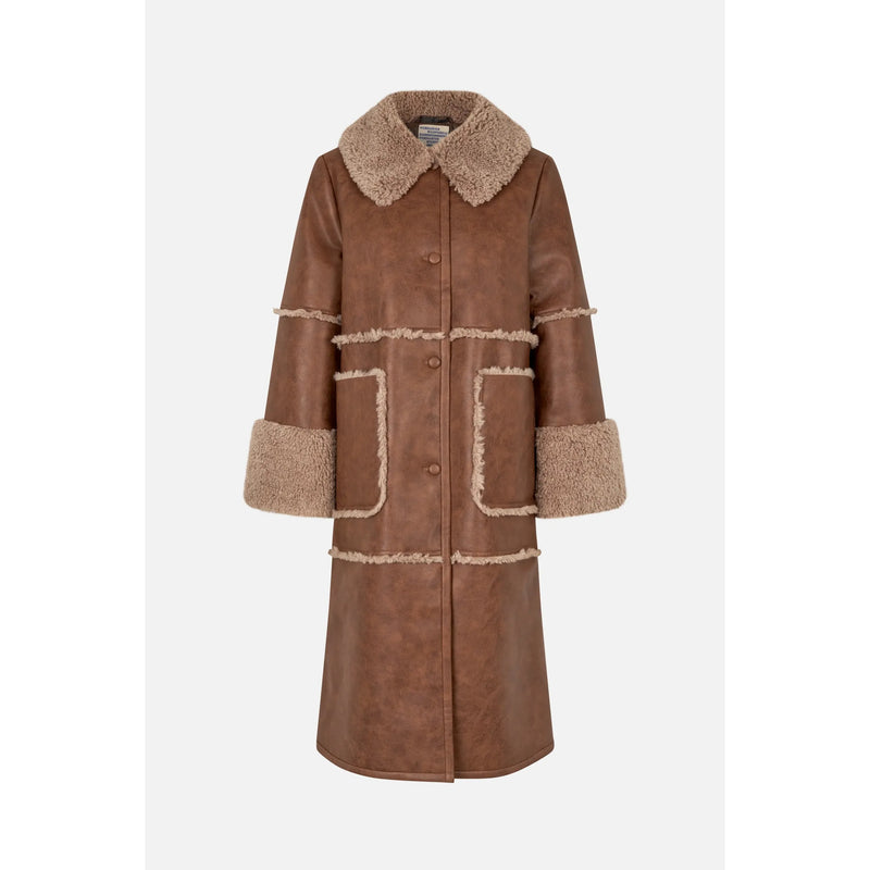 Dafne Shearling Detail Coat Washed Brown