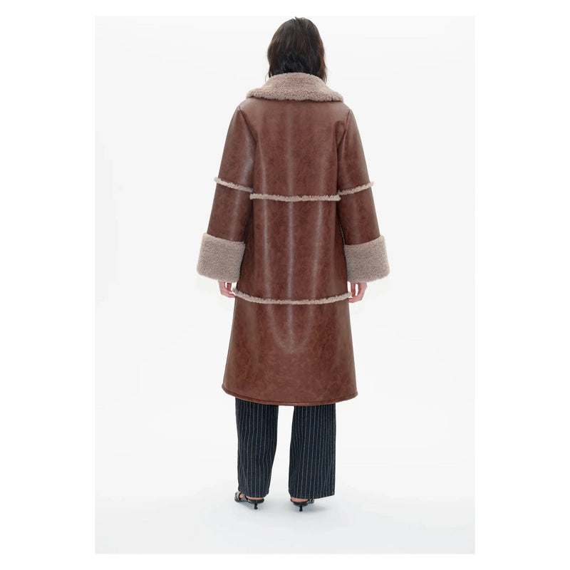 Dafne Shearling Detail Coat Washed Brown