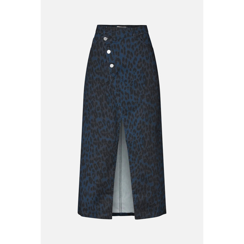 Sigge Denim Midi Skirt Blue Leopard