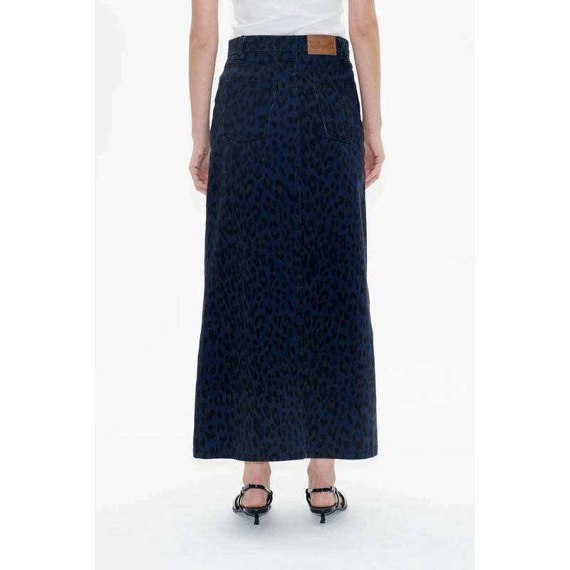 Sigge Denim Midi Skirt Blue Leopard