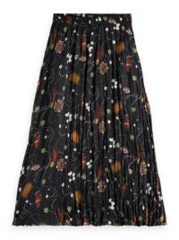 Pleated Printed Crinkle Skirt