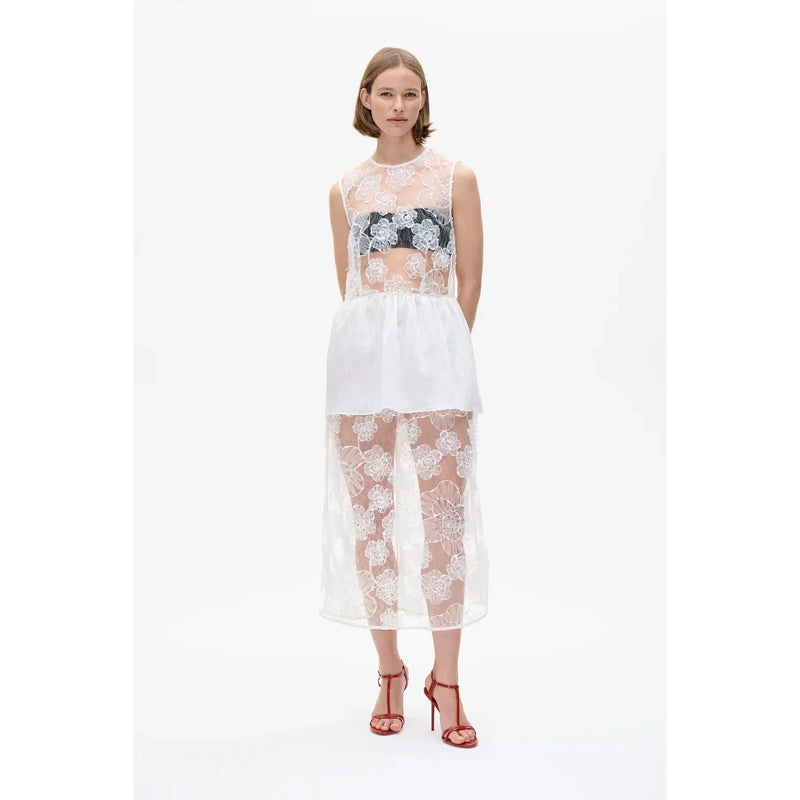 ANTOINE Sheer Floral Lace Dress White