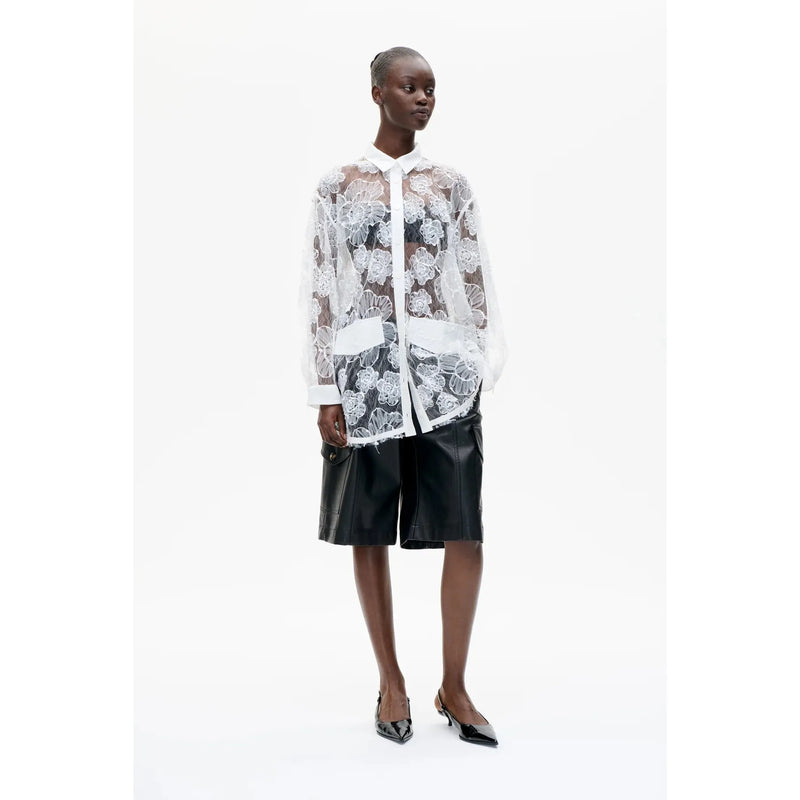 ANNICA Sheer Floral Lace Blouse White
