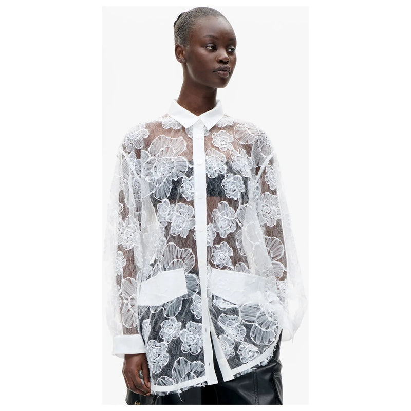 ANNICA Sheer Floral Lace Blouse White