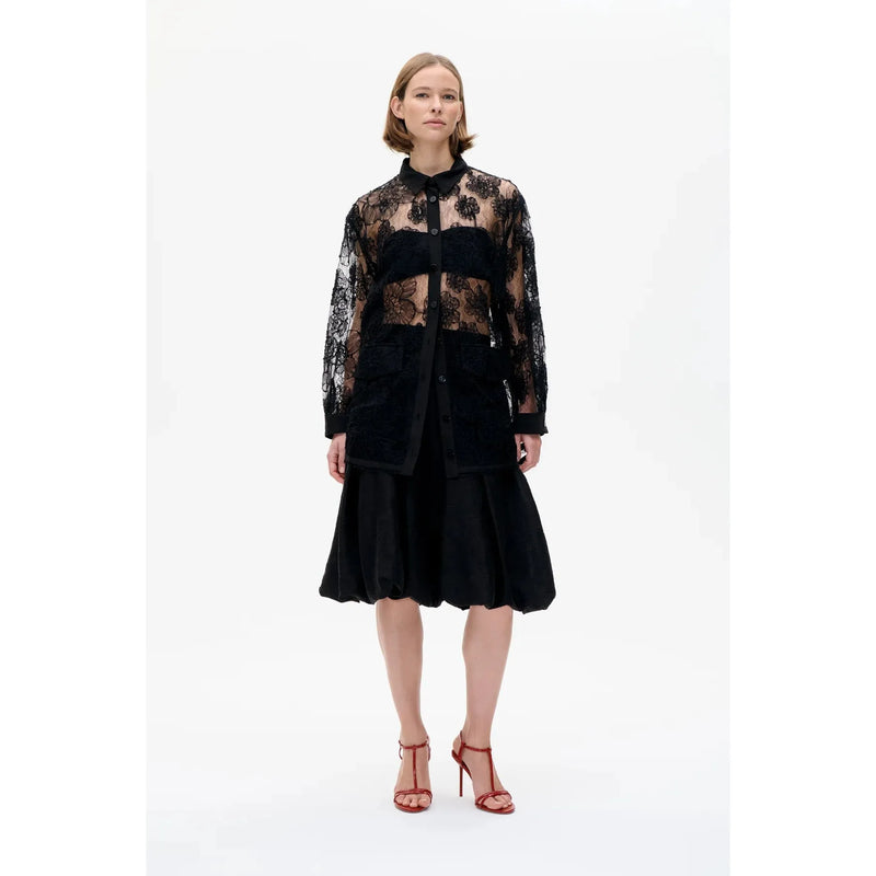 ANNICA Sheer Floral Lace Blouse Black
