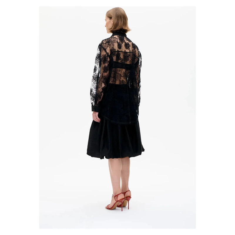 ANNICA Sheer Floral Lace Blouse Black