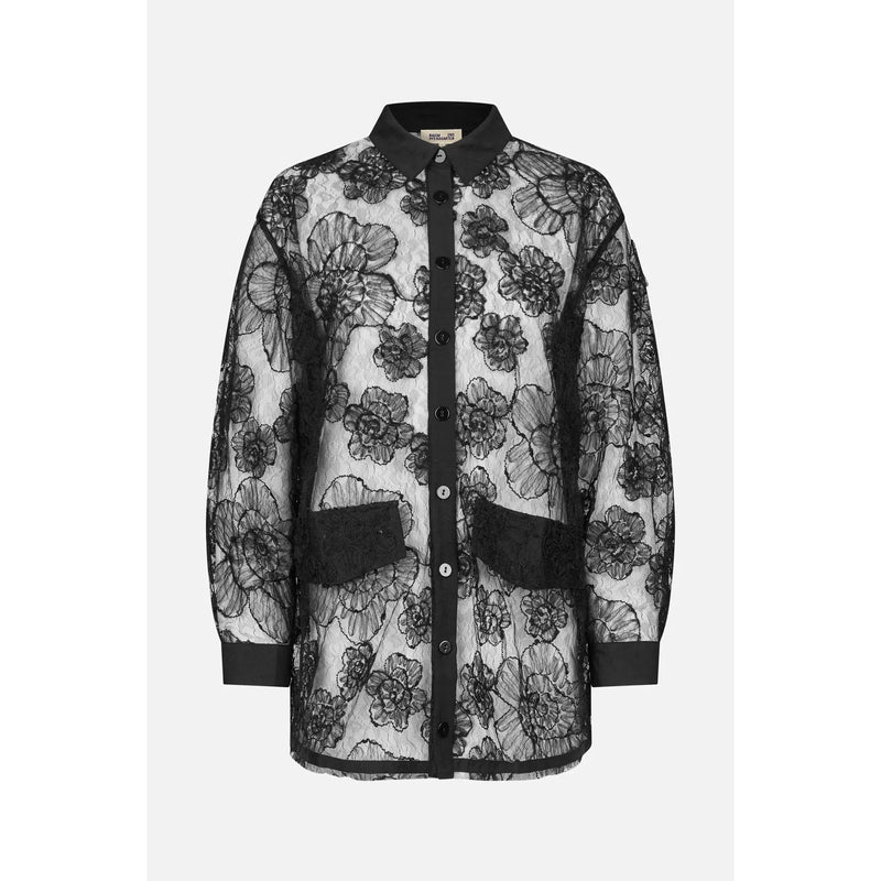 ANNICA Sheer Floral Lace Blouse Black