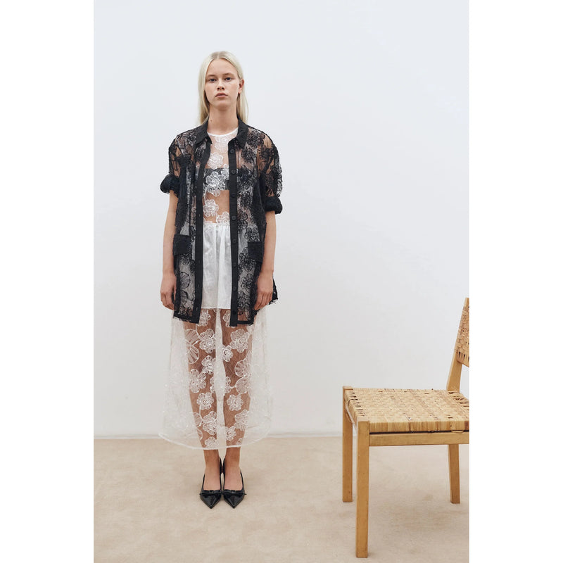 ANNICA Sheer Floral Lace Blouse Black