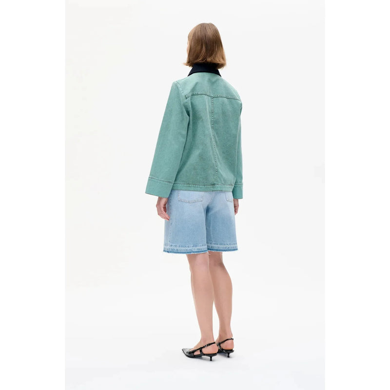 BENILDA Denim Jacket with Corduroy Collar Green Denim