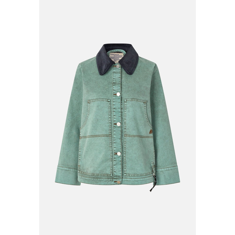 BENILDA Denim Jacket with Corduroy Collar Green Denim