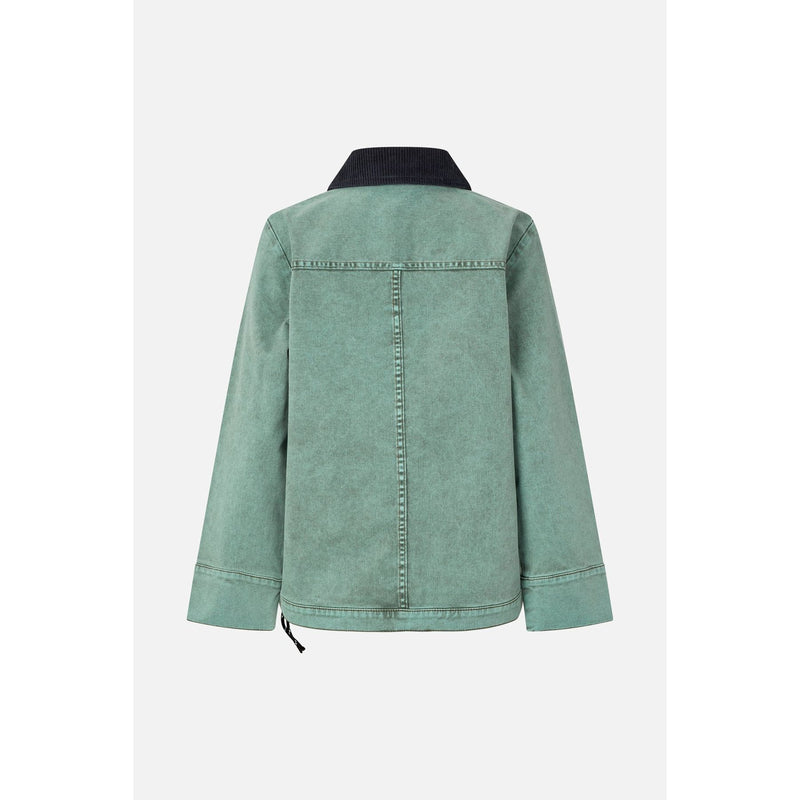 BENILDA Denim Jacket with Corduroy Collar Green Denim