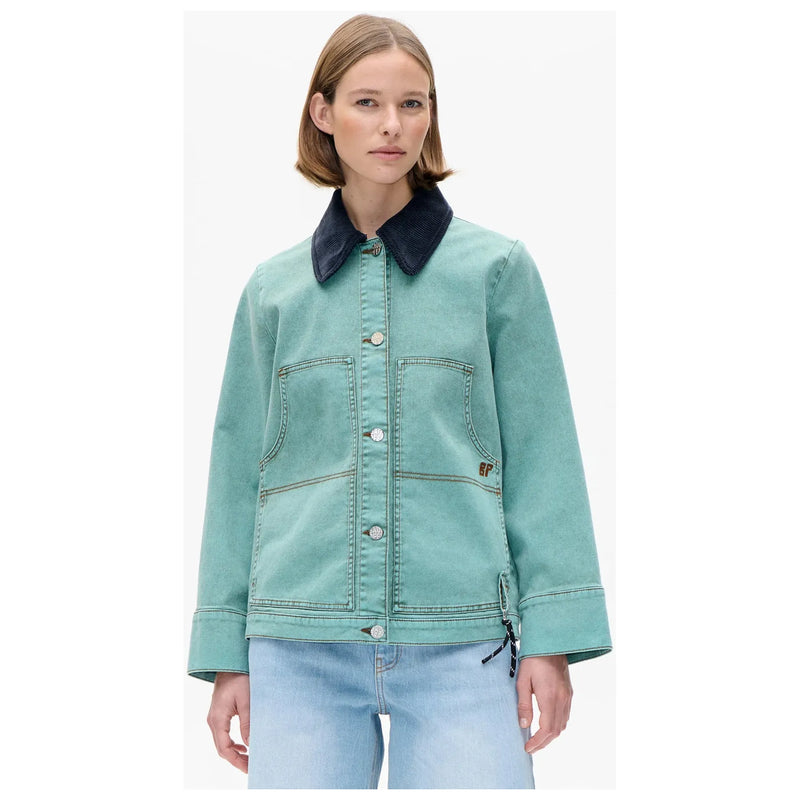 BENILDA Denim Jacket with Corduroy Collar Green Denim