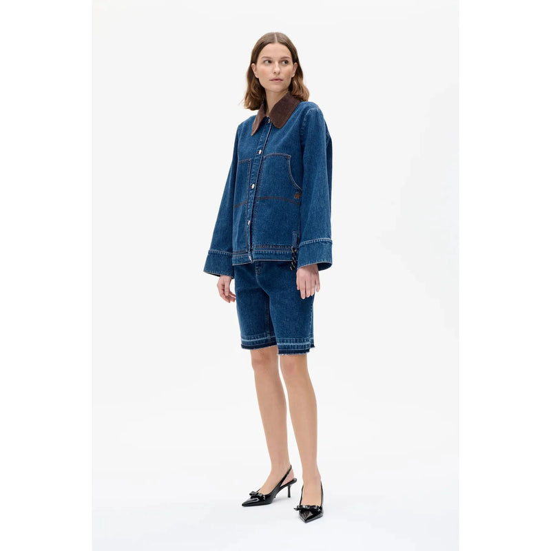 BENILDA Denim Jacket with Corduroy Collar Dark True Denim