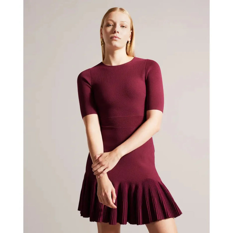 JOSAFEE Fit and Flare Knitted Dress Dark Red
