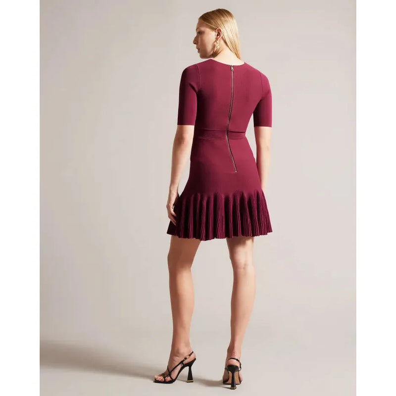 JOSAFEE Fit and Flare Knitted Dress Dark Red