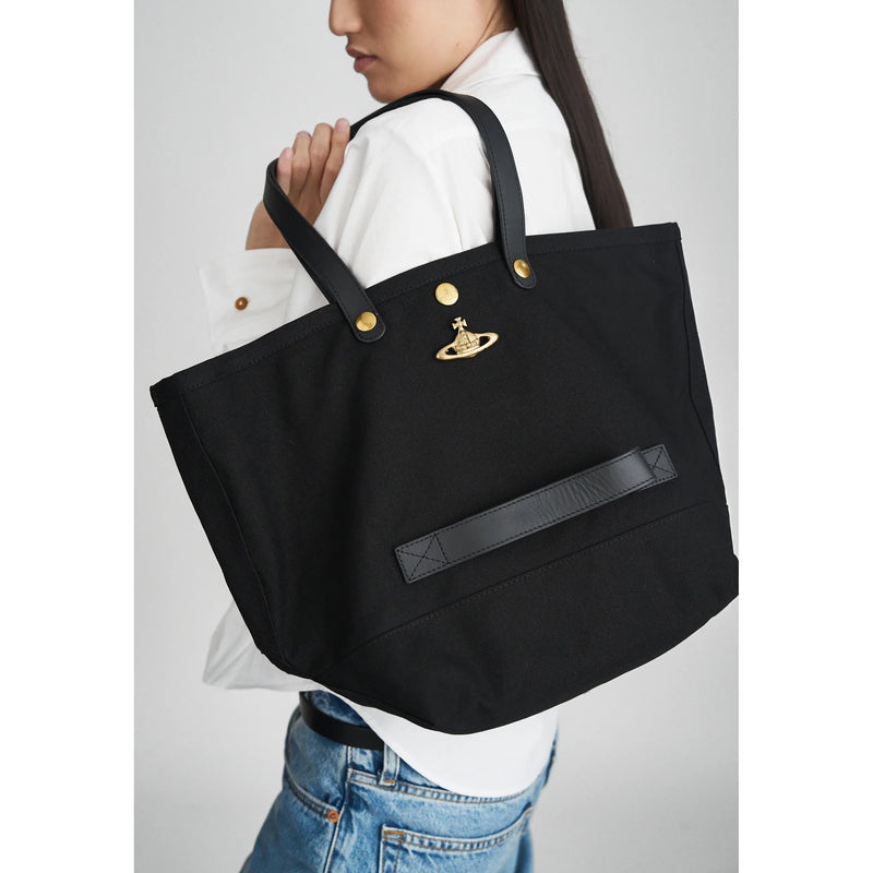 Utility Cotton Canvas Small Shopper Black