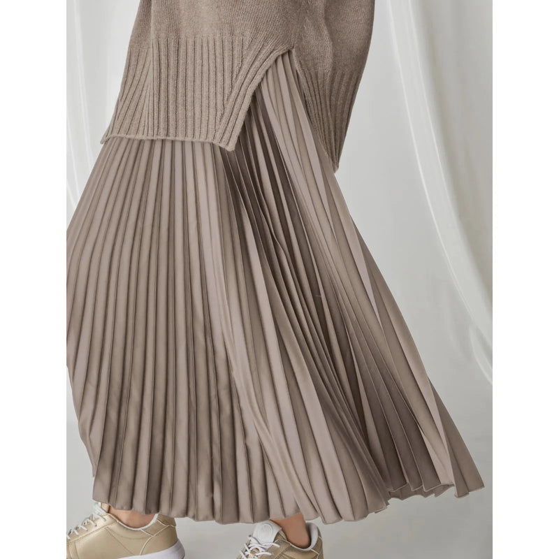 AGENTE1 Pleated Jersey Midi Skirt Mink