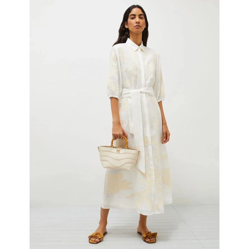 NOTA 100% Linen Embroidered Shirt Dress White/Cream