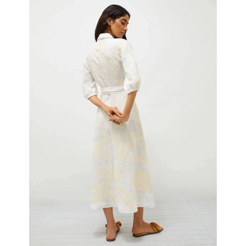 NOTA 100% Linen Embroidered Shirt Dress White/Cream