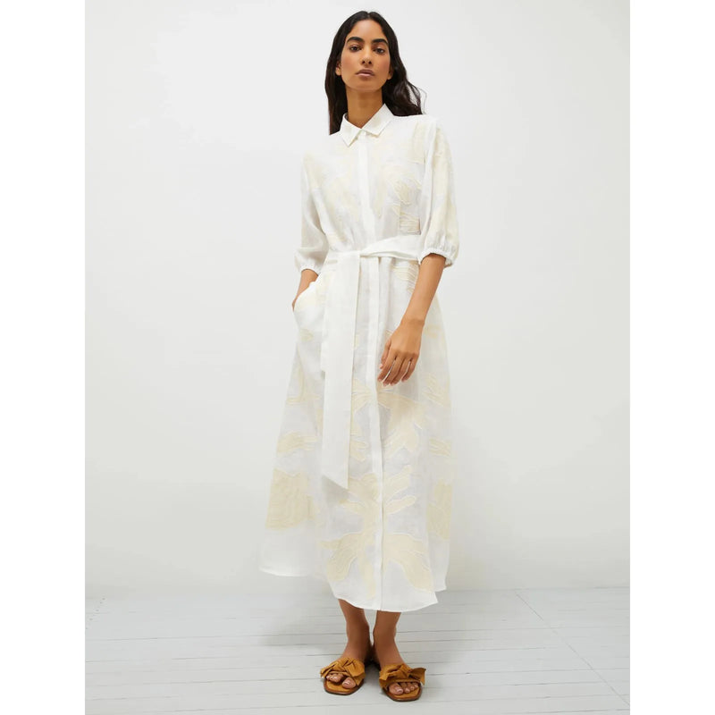 NOTA 100% Linen Embroidered Shirt Dress White/Cream