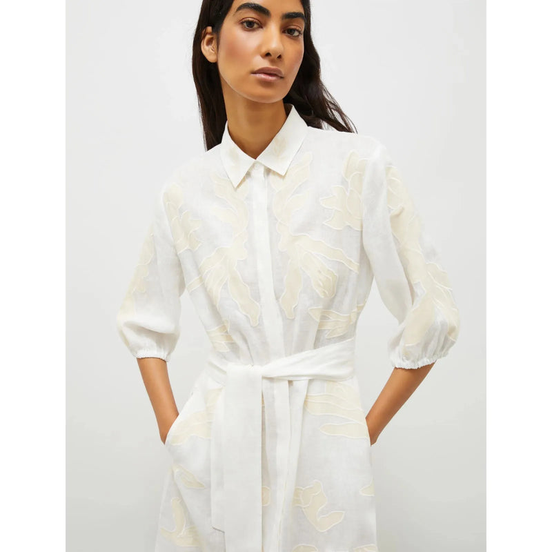 NOTA 100% Linen Embroidered Shirt Dress White/Cream