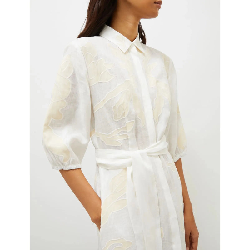 NOTA 100% Linen Embroidered Shirt Dress White/Cream