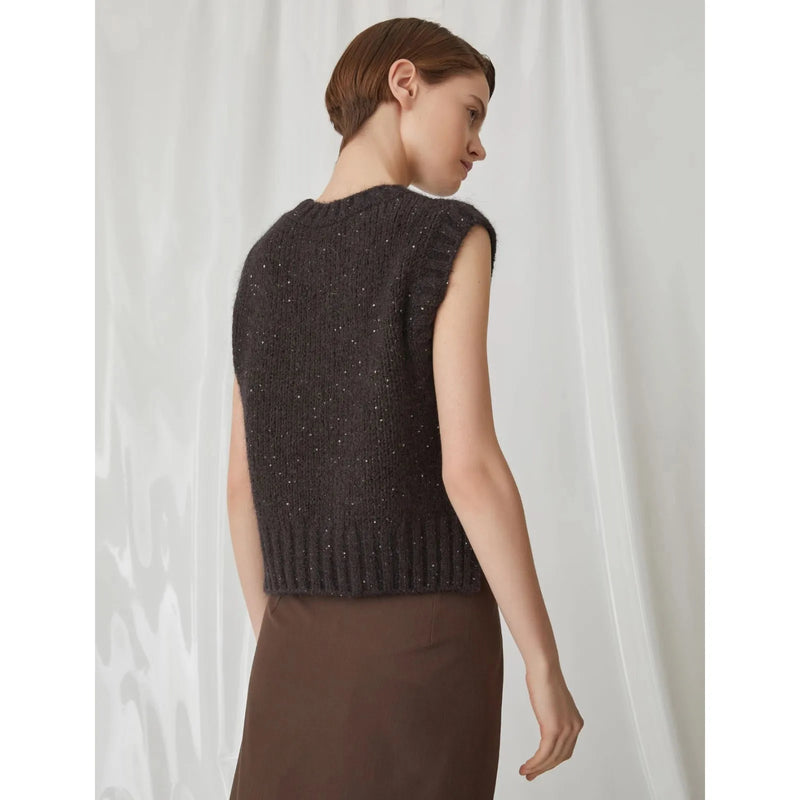 AGORAIO Sequin Detail Knitted Tank Dark Brown